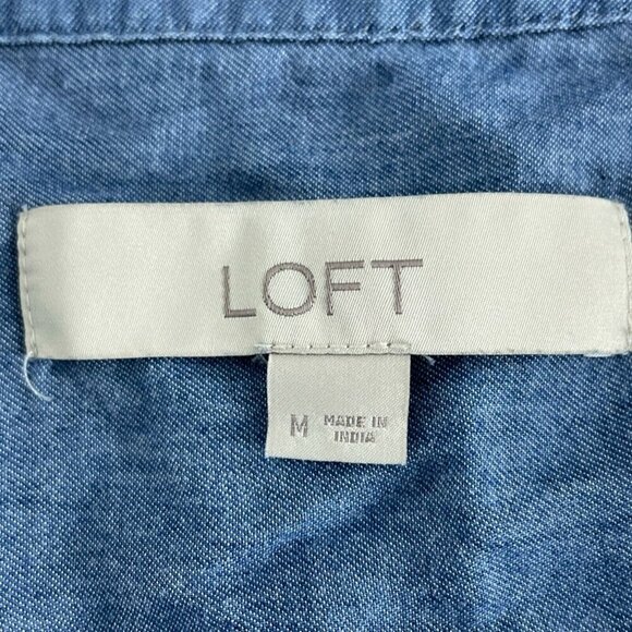 Loft Womens Blue Button-Down Long Sleeve Top With Tie Details 2882 - Picture 3 of 8
